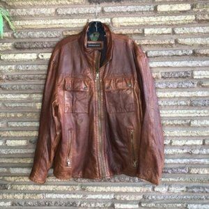 Andrew Marc Vintage Brown Leather Biker Jacket